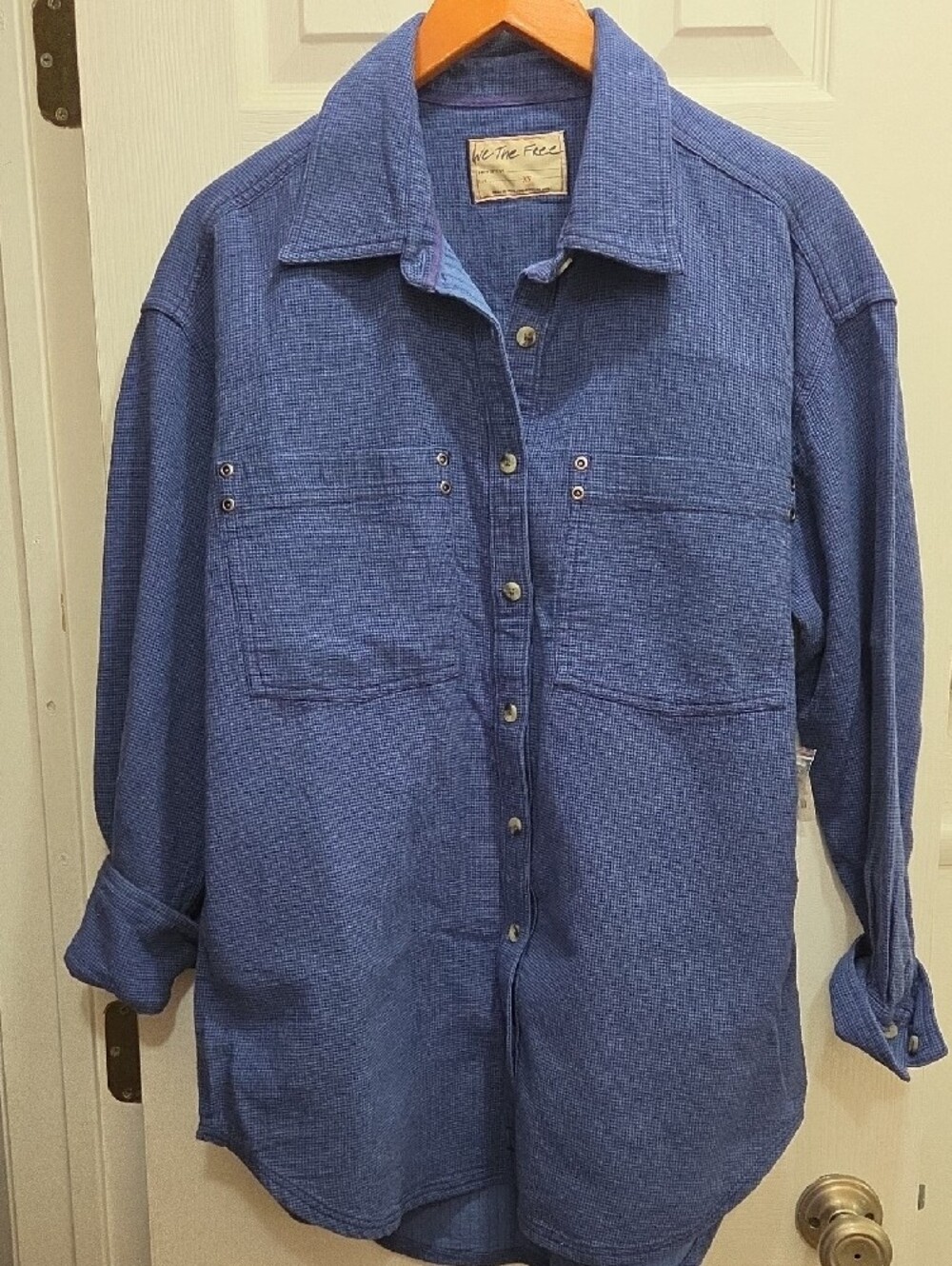 We The Free Blue Textured Button Shirt Jacket - Picture 5 of 5